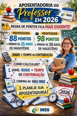 Aposentadoria do professor em 2026:
A nova regra de pontos