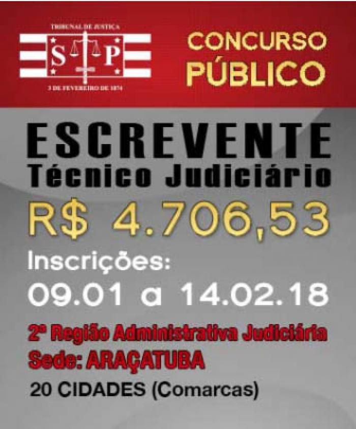 CONCURSO PÚBLICO - ESCREVENTE - 2ª REGIÃO - SEDE: ARAÇATUBA
