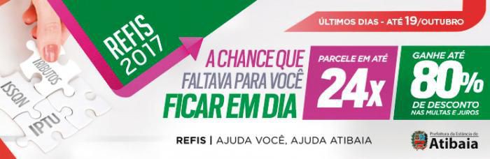 Campanha do Refis segue até 19 de outubro em Atibaia