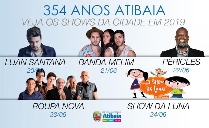 Aniversário de 354 anos de Atibaia terá shows de Luan Santana, Melim, Péricles, Roupa Nova e Luna