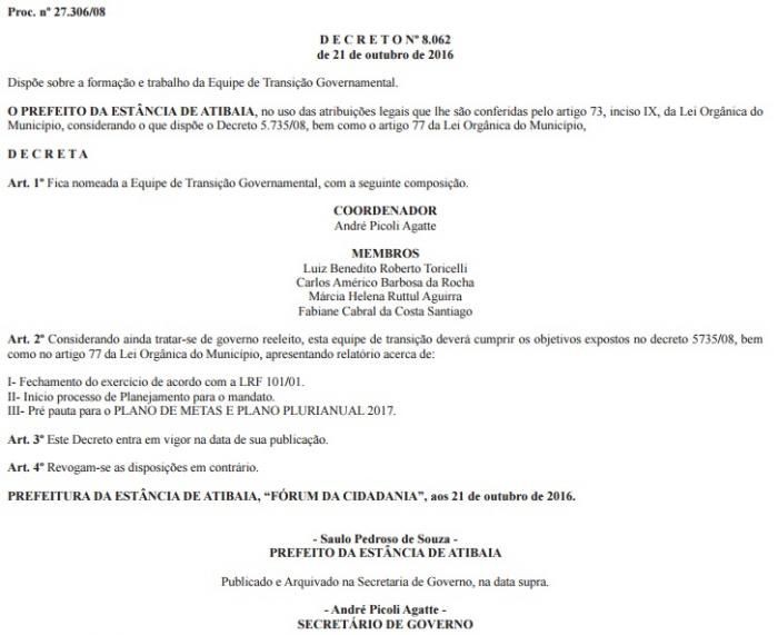 Nomeada Equipe de Transição do Governo Saulo