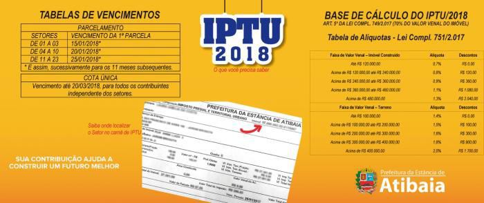 Carnês do IPTU 2018 começam a ser distribuídos na próxima semana em Atibaia
